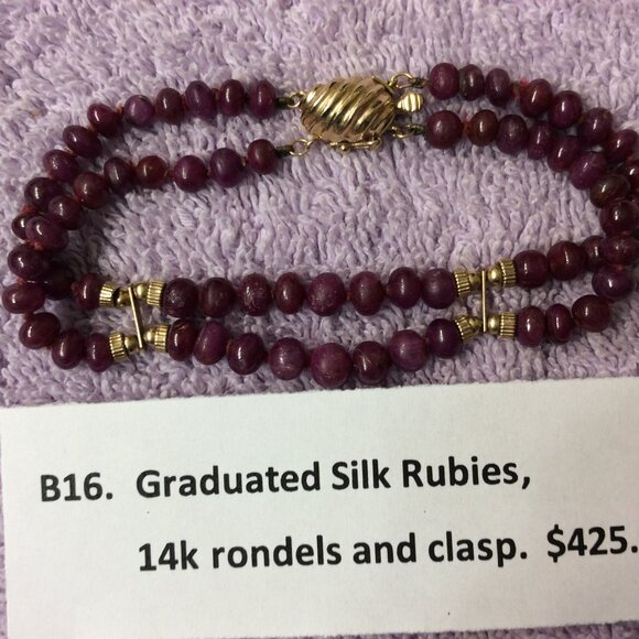 Graduated Silk Ruby Gemstones and a14k Gold Domed Clasp - Picture 1 of 3